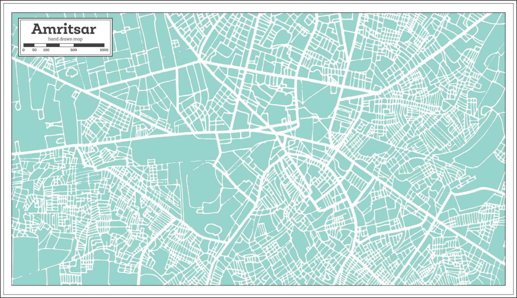 Amritsar India City Map in Retro Style. vector