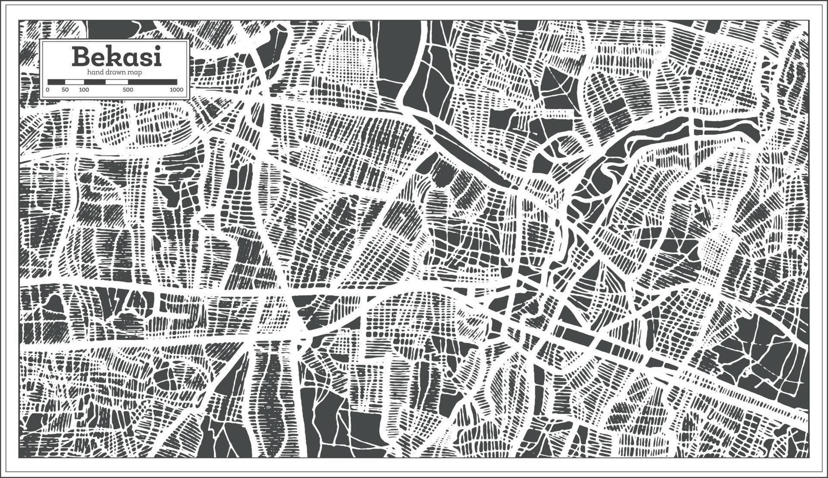 Bekasi Indonesia City Map in Retro Style. Outline Map. vector