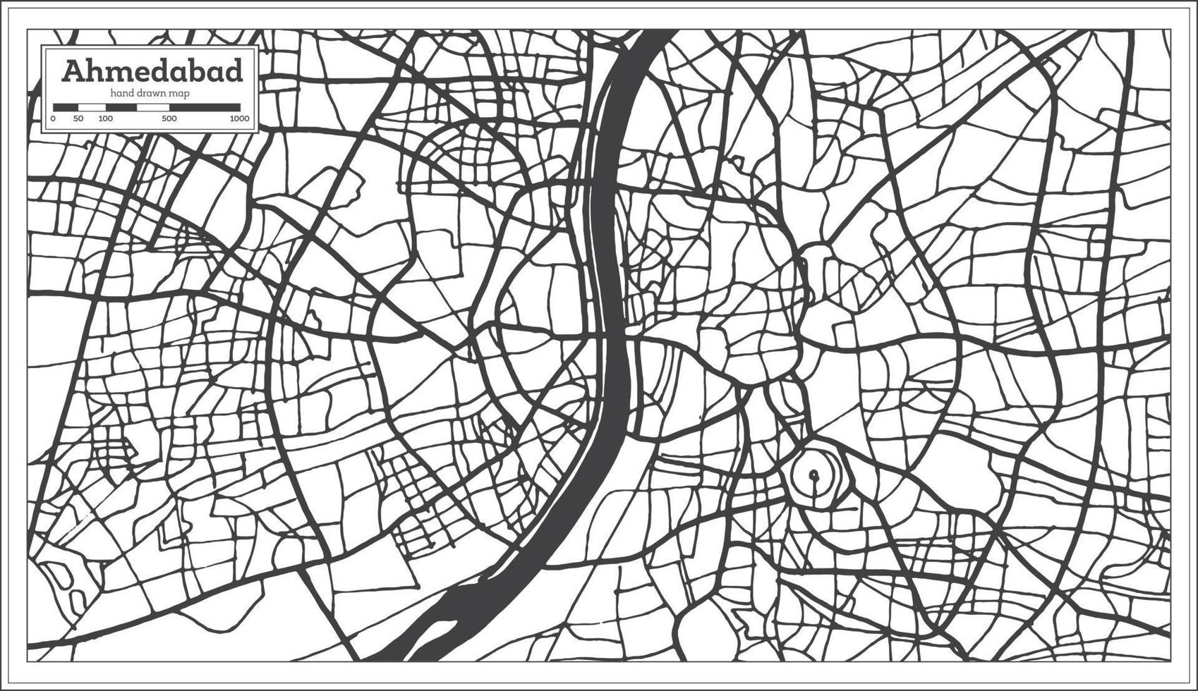 mapa de la ciudad de ahmedabad india en estilo retro. esquema del mapa. vector