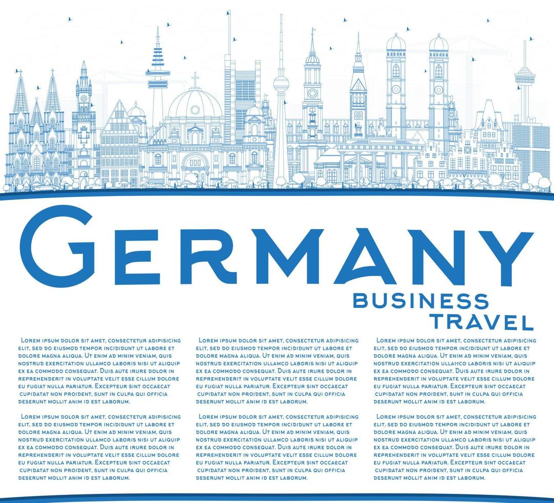 Outline Germany City Skyline with Blue Buildings and Copy Space. vector