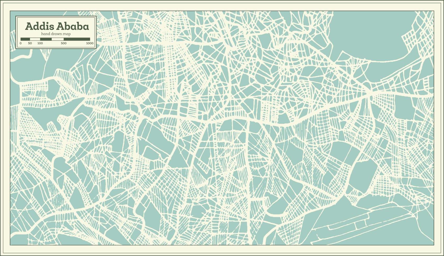 mapa de la ciudad de addis abeba etiopía en estilo retro. esquema del mapa. vector