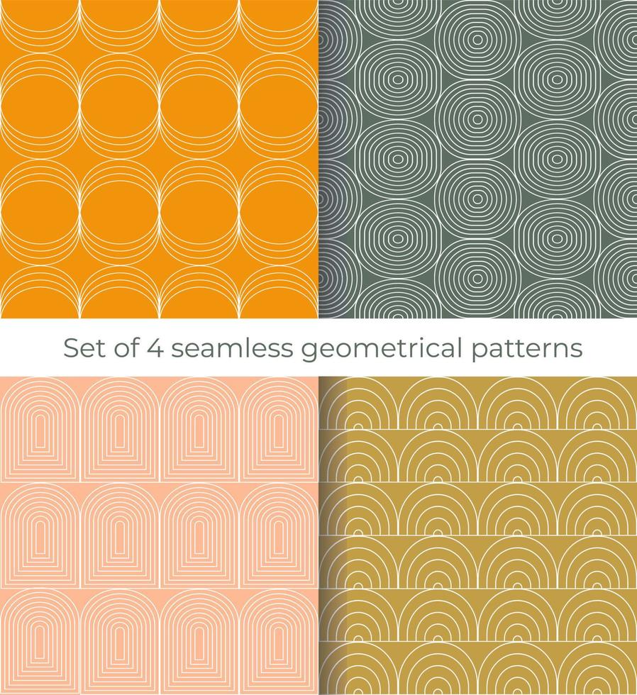 Set of 4 seamless geometrical patterns. Collection of decorative prints. Perfect for textiles, fabric, and wallpaper. vector