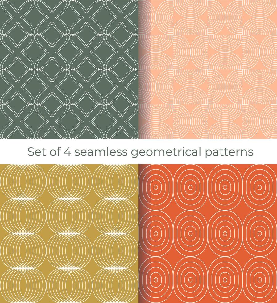 conjunto de 4 patrones geométricos sin fisuras. colección de estampados decorativos. perfecto para textiles, telas y papel tapiz. vector