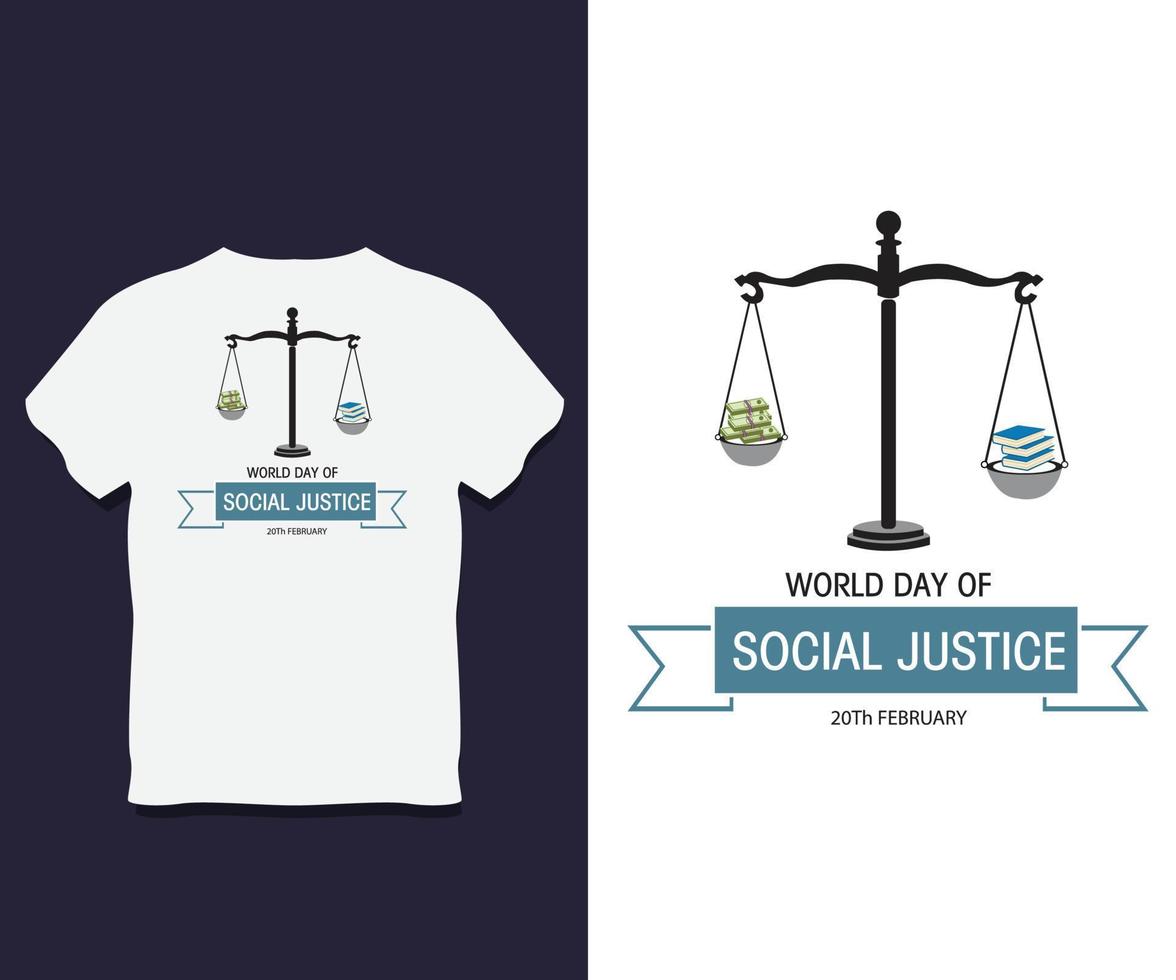 diseño de camiseta de tipografía del día mundial de la justicia social vector