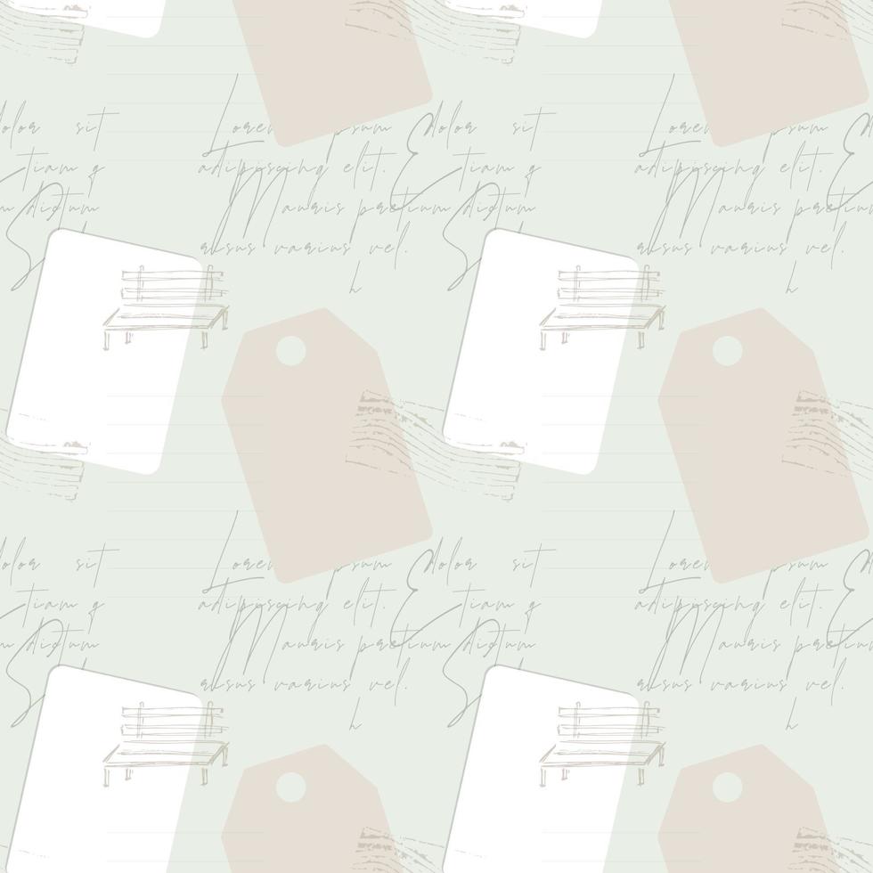 Vintage scrapbooking collage pattern with label, text, hand drawn, stamp,  lines. vector