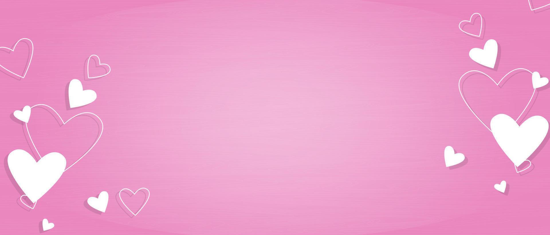 plantilla horizontal de fondo rosa de boda de san valentín con corazón, textura de madera. vector