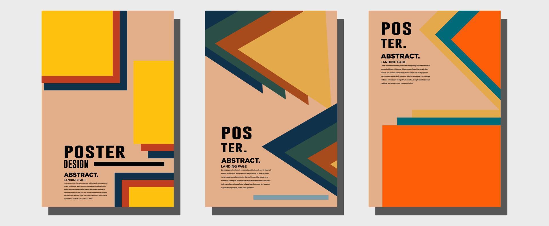 plantilla de diseño de póster de collage colorido abstracto. Diseño de portada geométrico y retro genial. fondo azul, amarillo, rojo, naranja, rosa y verde. banner vectorial y plantilla de póster vector