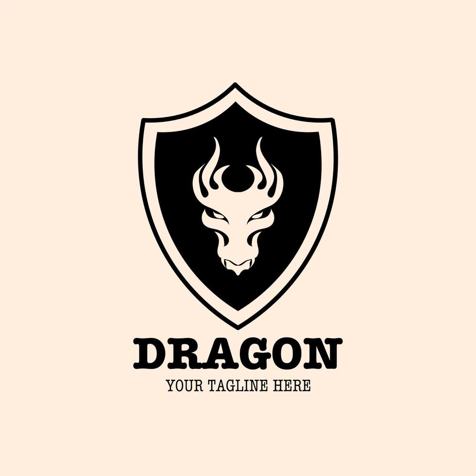 plantilla de diseño de logotipo, con icono de cabeza de dragón en círculo, escudo vector