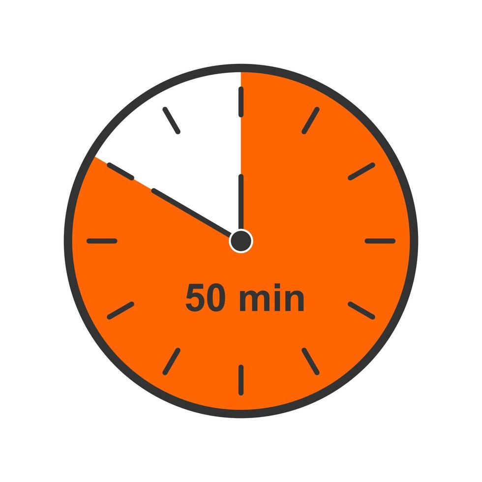 Clock icon with 50 minutes time interval. Infographic element for cooking or sport game. Countdown timer or stopwatch symbol vector