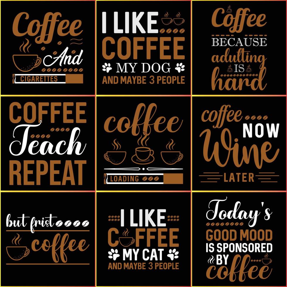 paquete de diseño de camiseta de tipografía de café vector