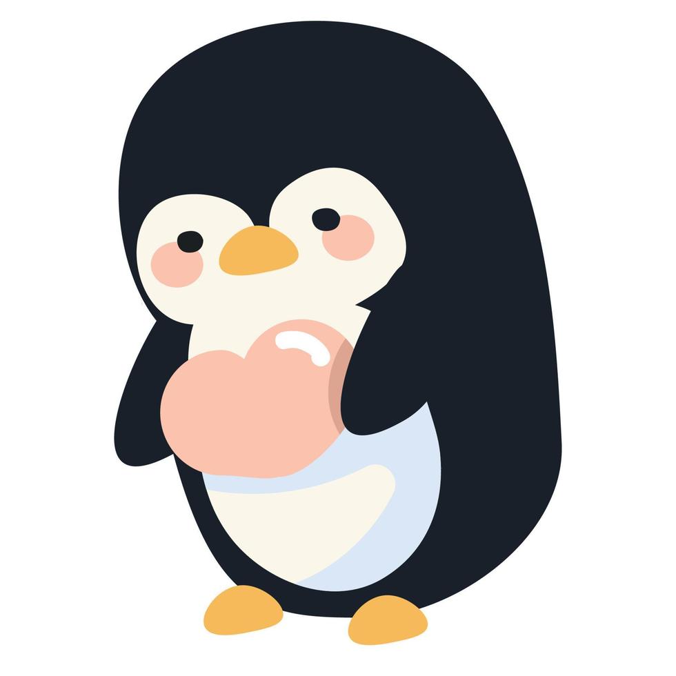 lindo pingüino sosteniendo un corazón vector