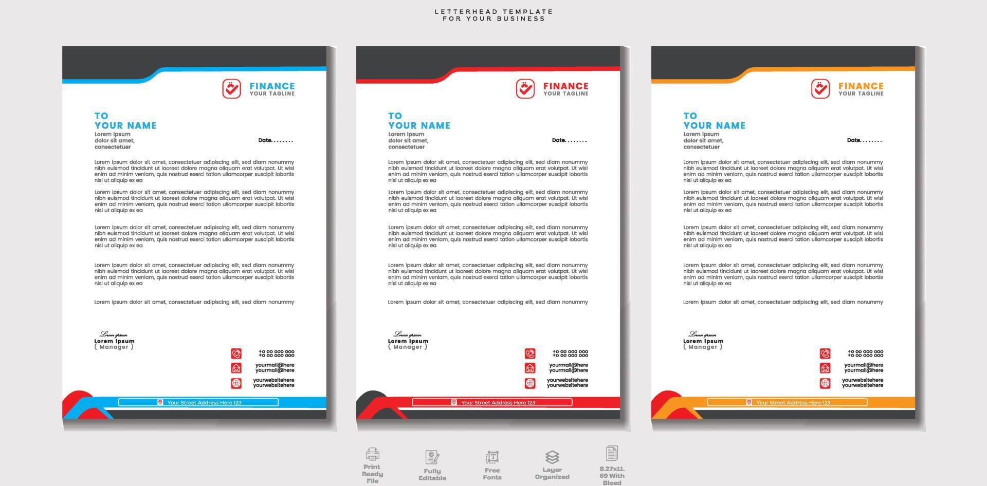 Professional Letterhead Template for your Business. Very Easy To customize for every file. vector