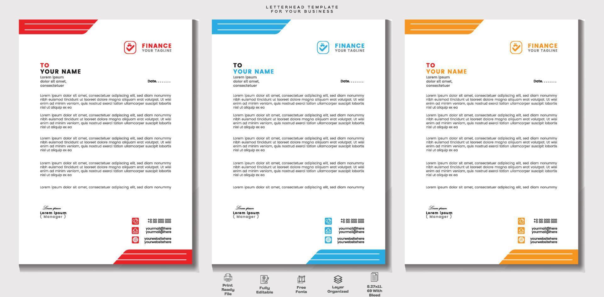 Professional Letterhead Template for your Business. Very Easy To customize for every file. vector