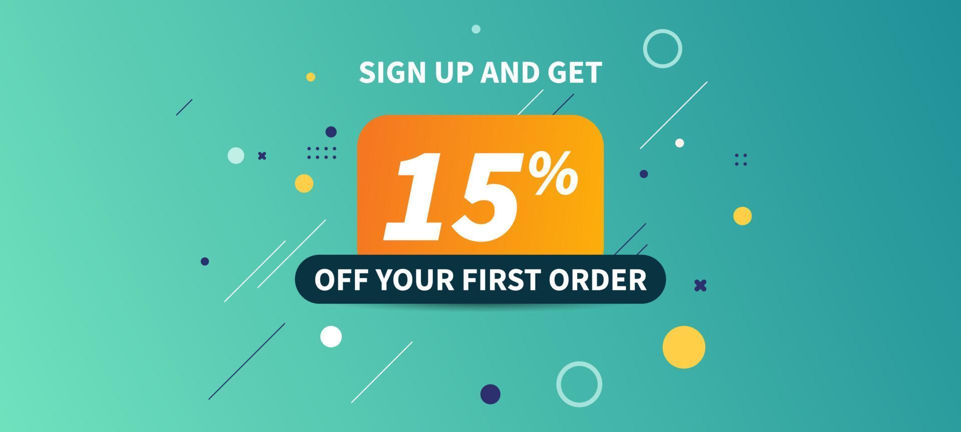 Sign up on discount sales banner 15 percent off vector