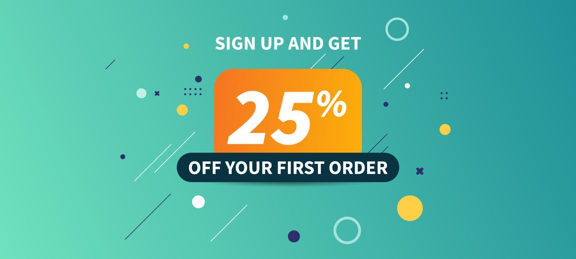 Sign up on discount sales banner 25 percent off vector