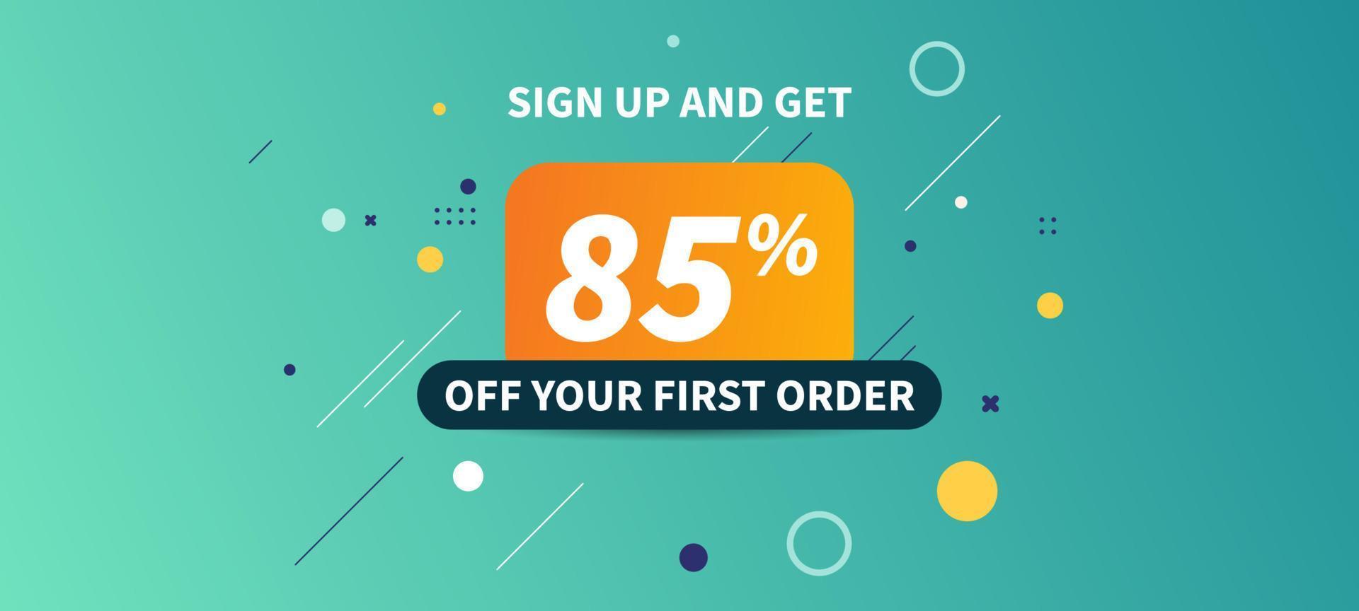 Sign up on discount sales banner 85 percent off vector