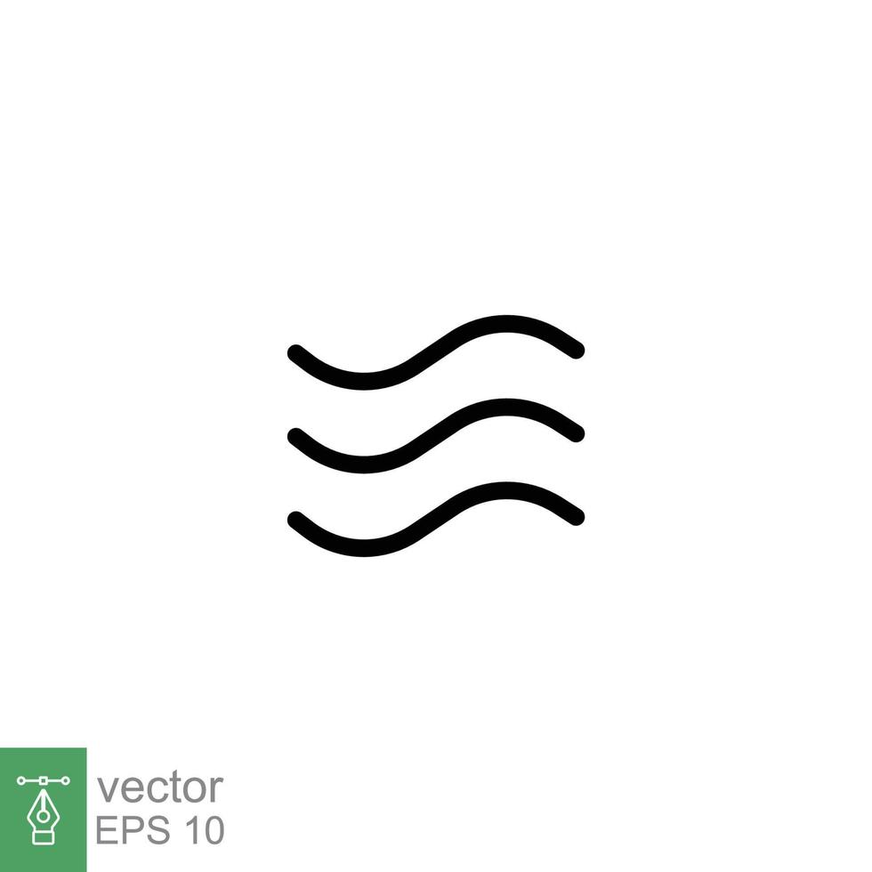 icono de onda estilo de esquema simple. ola de agua, viento marino, arroyo, lago, flujo de río, concepto oceánico. símbolo de línea, diseño de ilustración de vector de señal plana aislado sobre fondo blanco. eps 10.