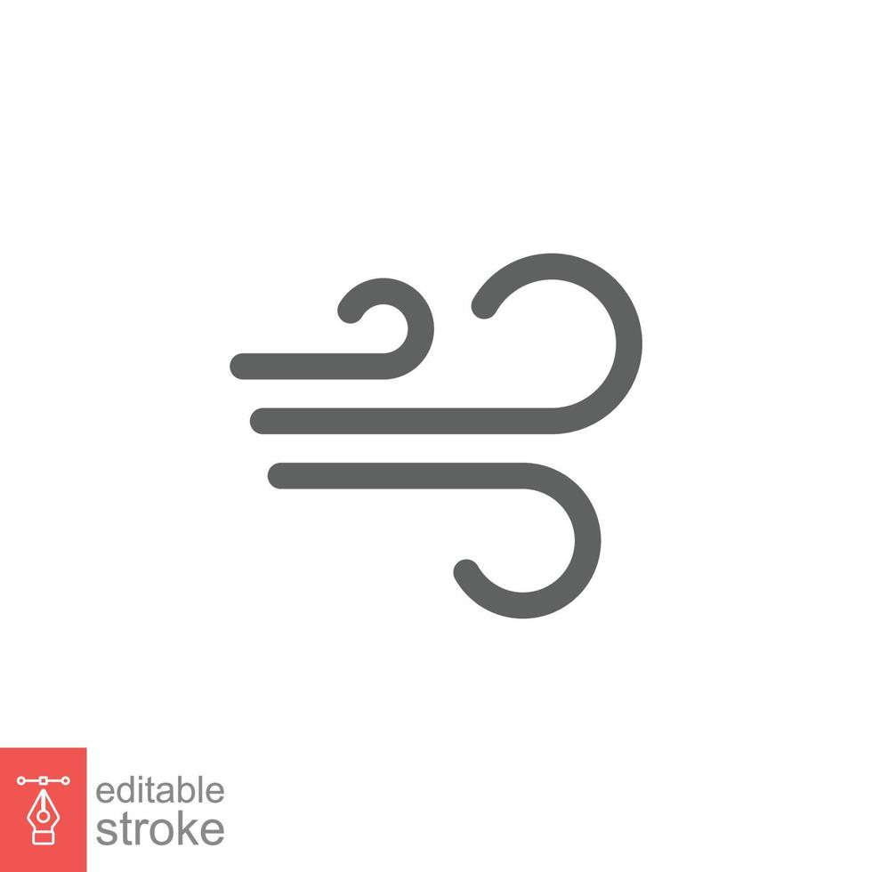 Wind icon. Simple outline style. Air blow, windy, ocean cloud, wind speed, meteorology concept. Thin line symbol. Vector illustration design isolated on white background. Editable stroke EPS 10.
