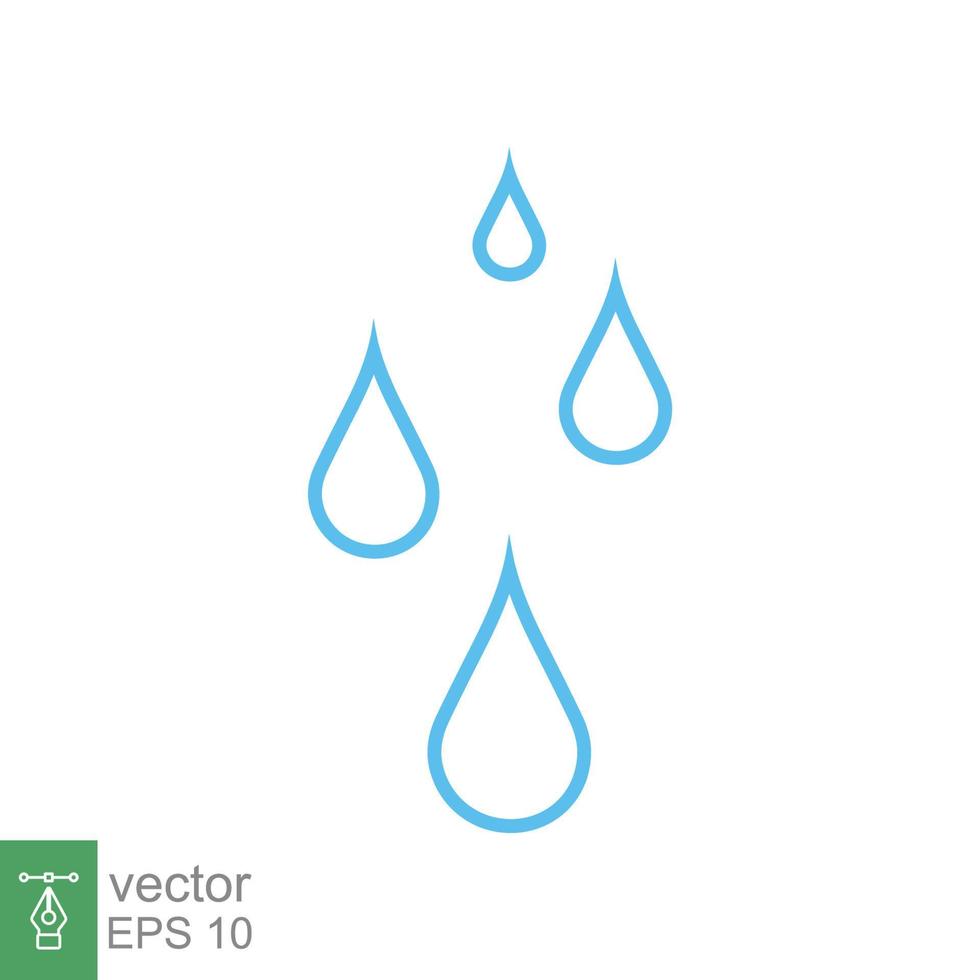 icono de gotas de agua. estilo de esquema simple. gota de lluvia, charco, líquido azul, concepto de naturaleza. símbolo de línea diseño de ilustración vectorial aislado sobre fondo blanco. eps 10. vector