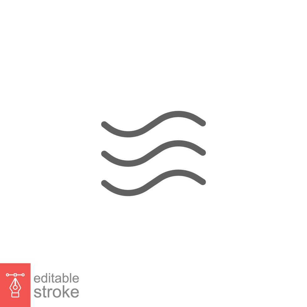 Wave icon. Simple outline style. Water wave, sea wind, stream, lake, river flow, ocean concept. Line symbol, flat sign vector illustration design isolated on white background. Editable stroke EPS 10.