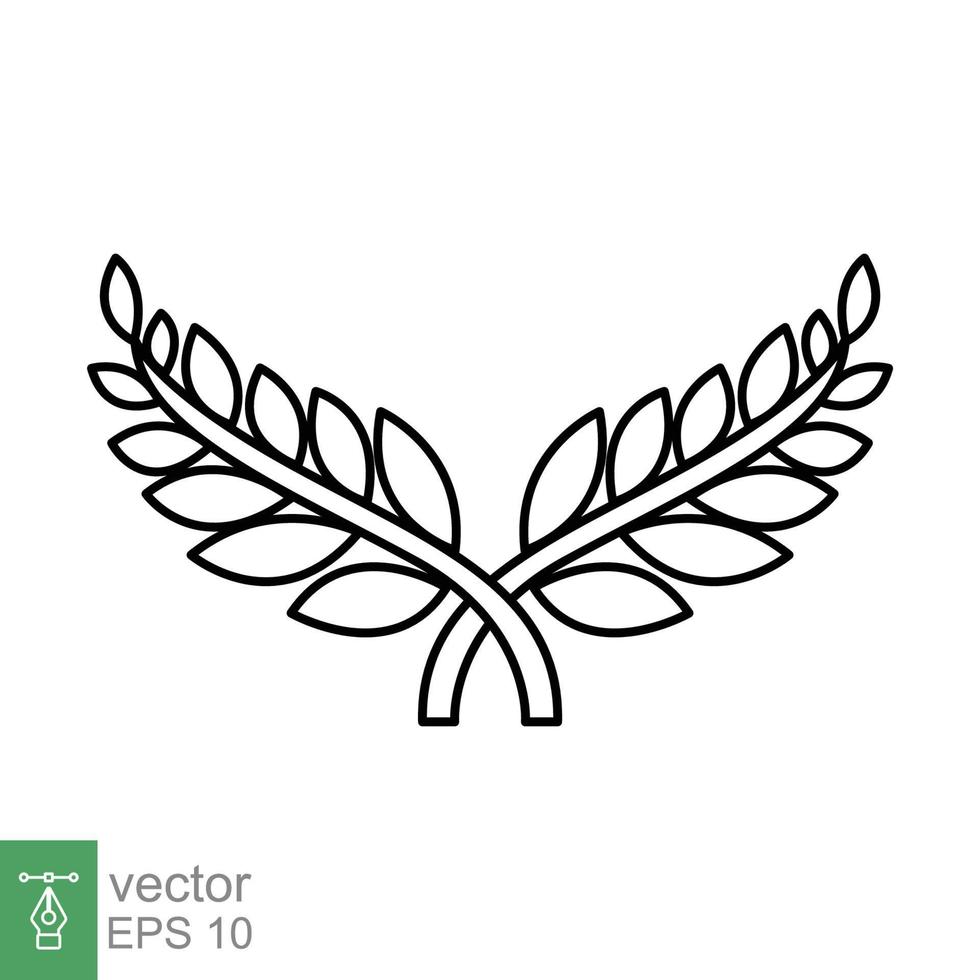 laurel, icono de corona. estilo de esquema simple. símbolo de victoria, premio ganador, rama y hojas, concepto romano. diseño de ilustración de vector de línea aislado sobre fondo blanco. eps 10.