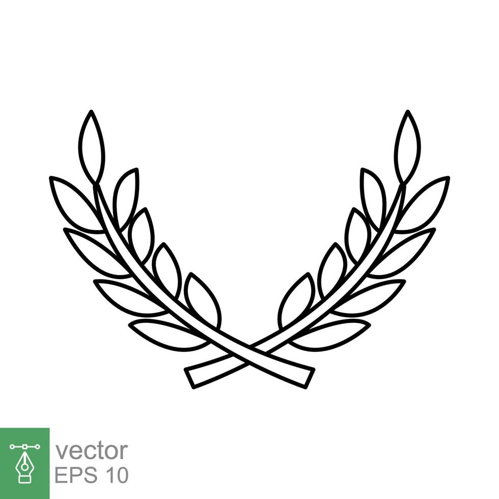 laurel, icono de corona. estilo de esquema simple. símbolo de victoria, premio ganador, rama y hojas, concepto romano. diseño de ilustración de vector de línea aislado sobre fondo blanco. eps 10.