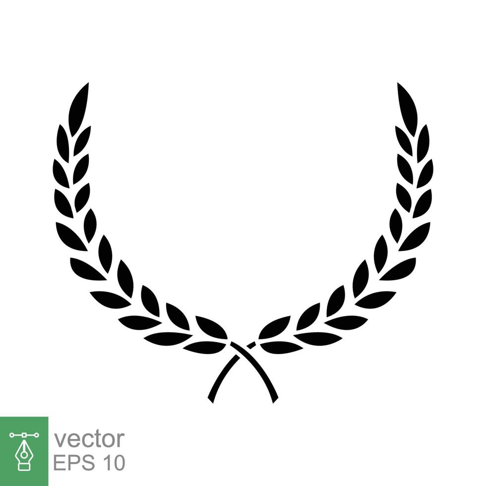 laurel, icono de corona. estilo sólido simple. símbolo de victoria, premio ganador, rama y hojas, concepto romano. signo de silueta. diseño de ilustración de vector de glifo aislado sobre fondo blanco. eps 10.