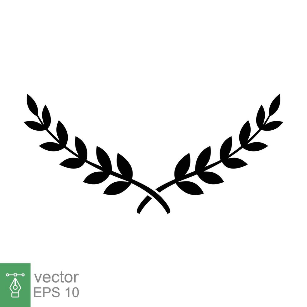 laurel, icono de corona. estilo sólido simple. símbolo de victoria, premio ganador, rama y hojas, concepto romano. signo de silueta. diseño de ilustración de vector de glifo aislado sobre fondo blanco. eps 10.