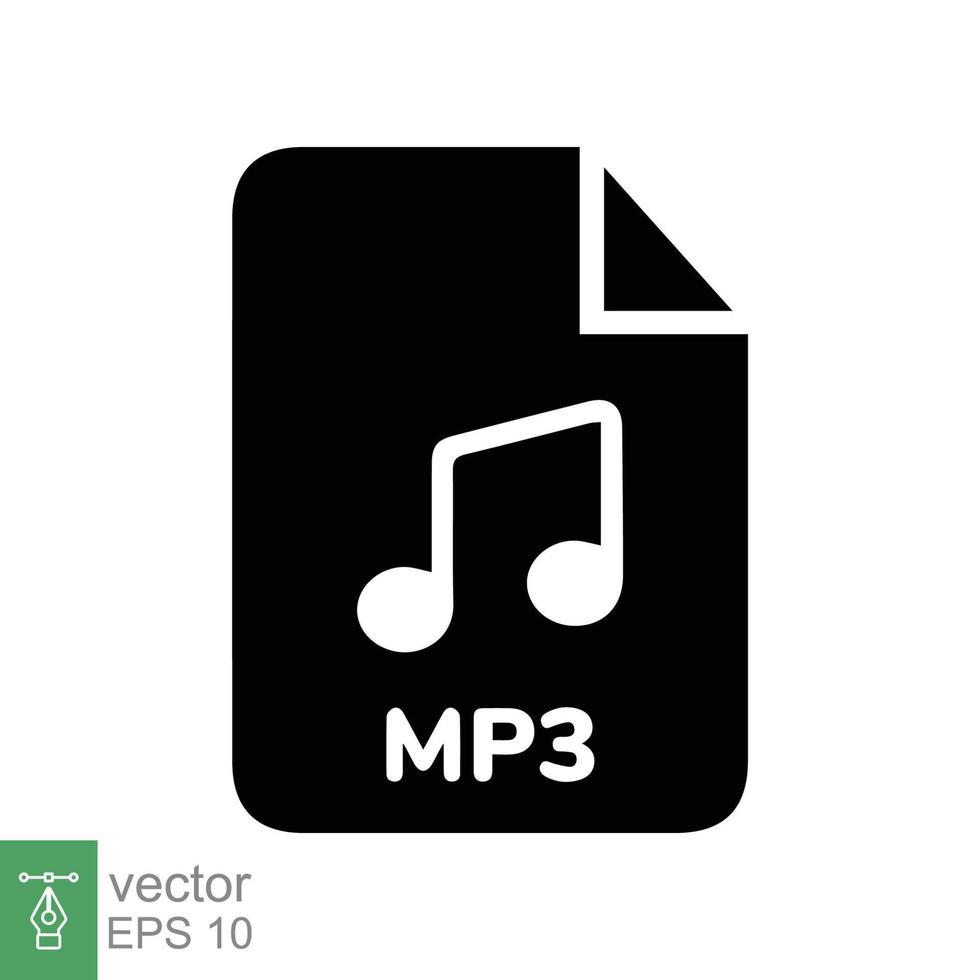 icono de archivo mp3. estilo sólido simple. formato de música, descarga de sonido, concepto de audio. símbolo de glifo. diseño de ilustración vectorial aislado sobre fondo blanco. eps 10. vector