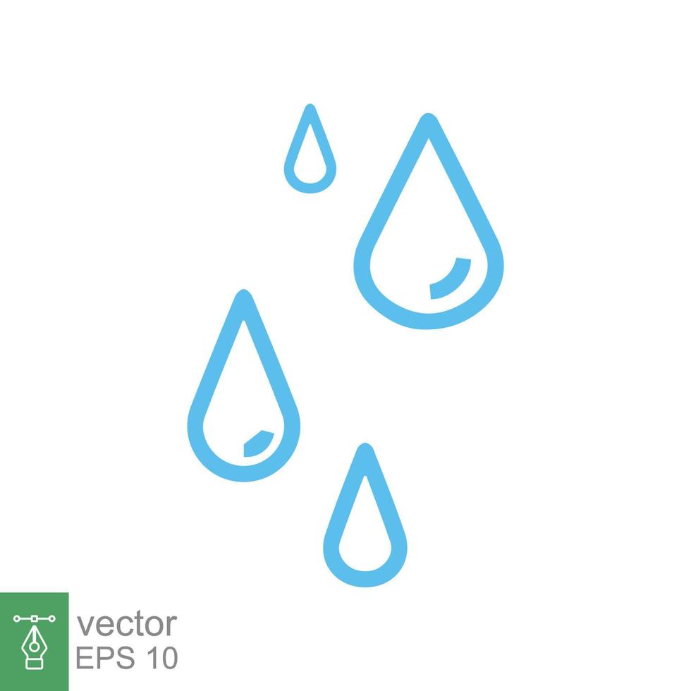 icono de gotas de agua. estilo de esquema simple. gota de lluvia, charco, líquido azul, concepto de naturaleza. símbolo de línea diseño de ilustración vectorial aislado sobre fondo blanco. eps 10. vector