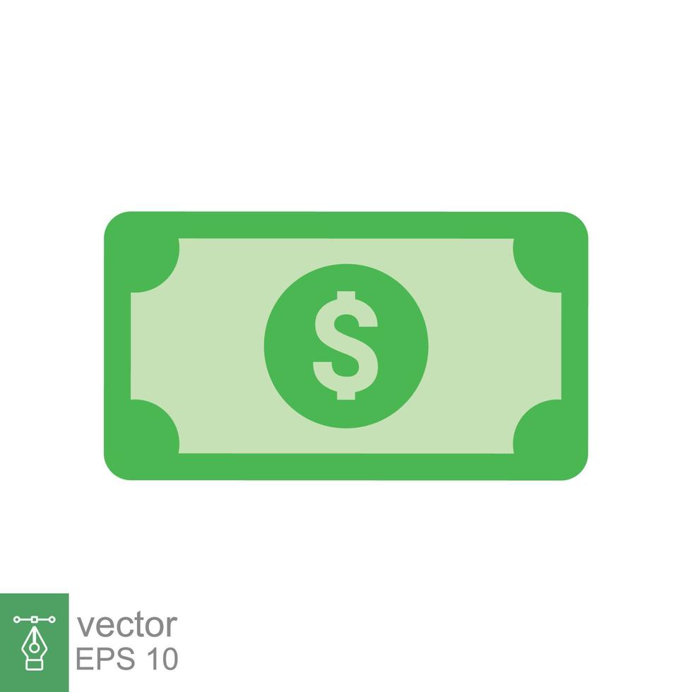 Dollar money currency icon. Simple flat style. Green dollar bill, paper money, cash payment, business concept. Vector Illustration design isolated on white background. EPS 10.