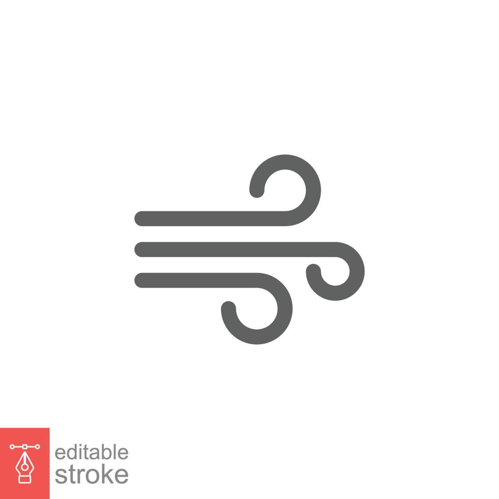 Wind icon. Simple outline style. Air blow, windy, ocean cloud, wind speed, meteorology concept. Thin line symbol. Vector illustration design isolated on white background. Editable stroke EPS 10.