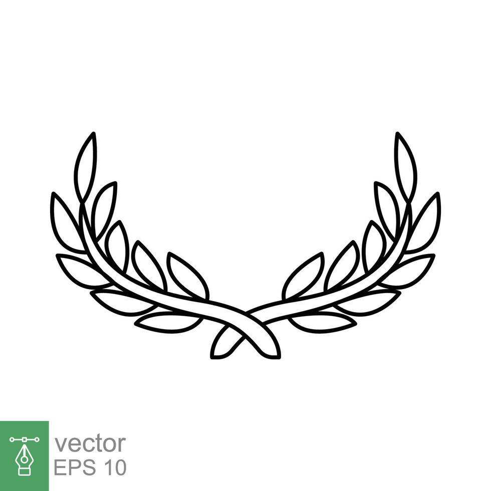 laurel, icono de corona. estilo de esquema simple. símbolo de victoria, premio ganador, rama y hojas, concepto romano. diseño de ilustración de vector de línea aislado sobre fondo blanco. eps 10.