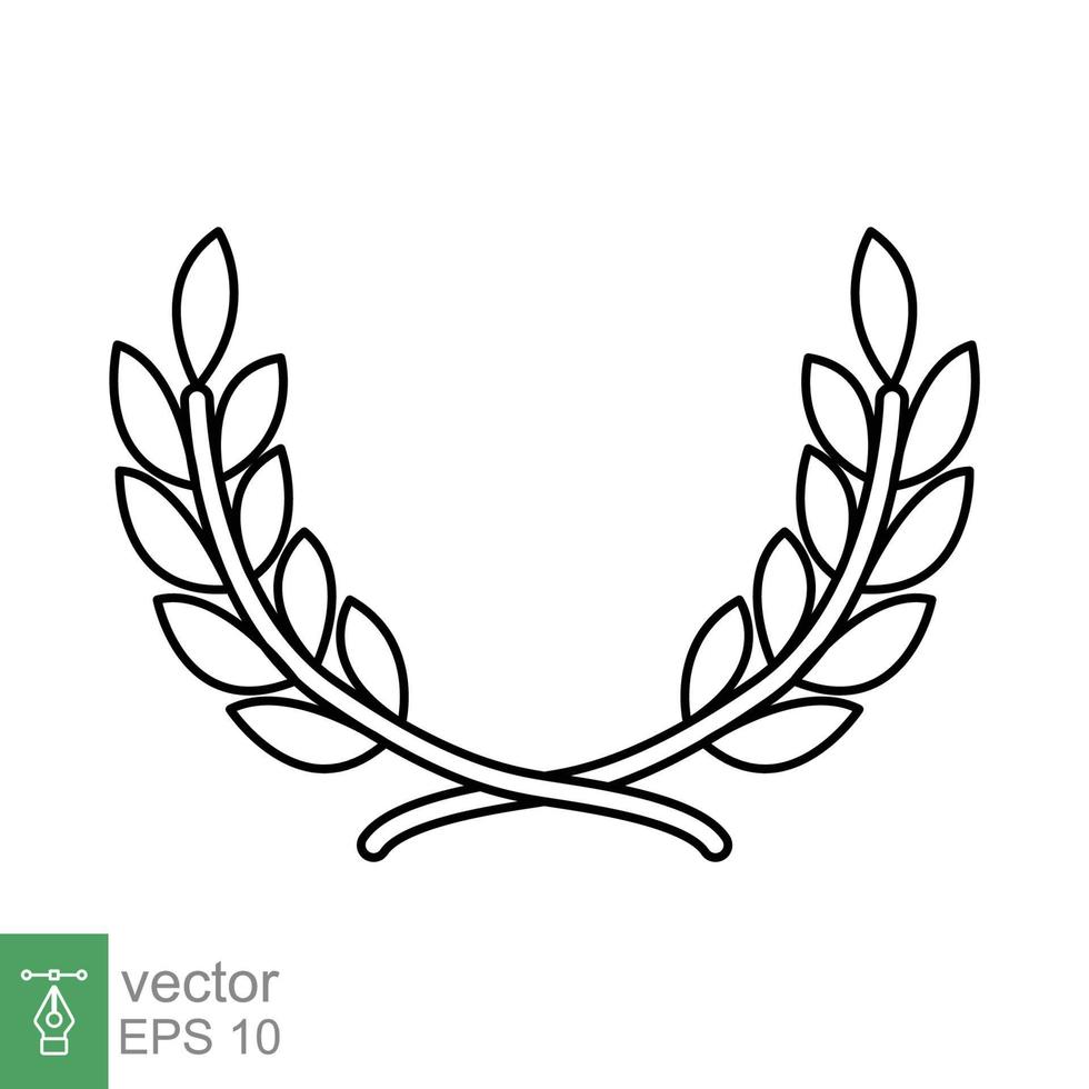 laurel, icono de corona. estilo de esquema simple. símbolo de victoria, premio ganador, rama y hojas, concepto romano. diseño de ilustración de vector de línea aislado sobre fondo blanco. eps 10.