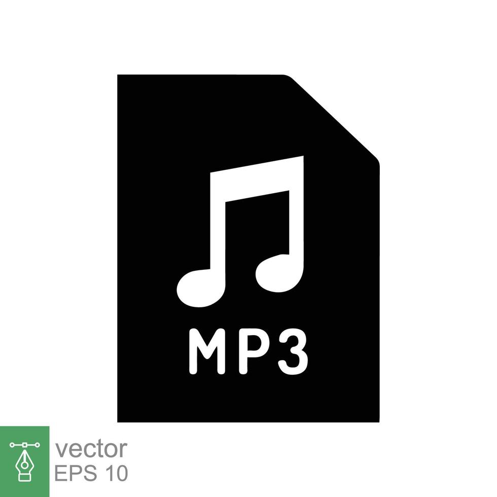 MP3 file icon. Simple solid style. Music format, sound download, audio concept. Glyph symbol. Vector illustration design isolated on white background. EPS 10.