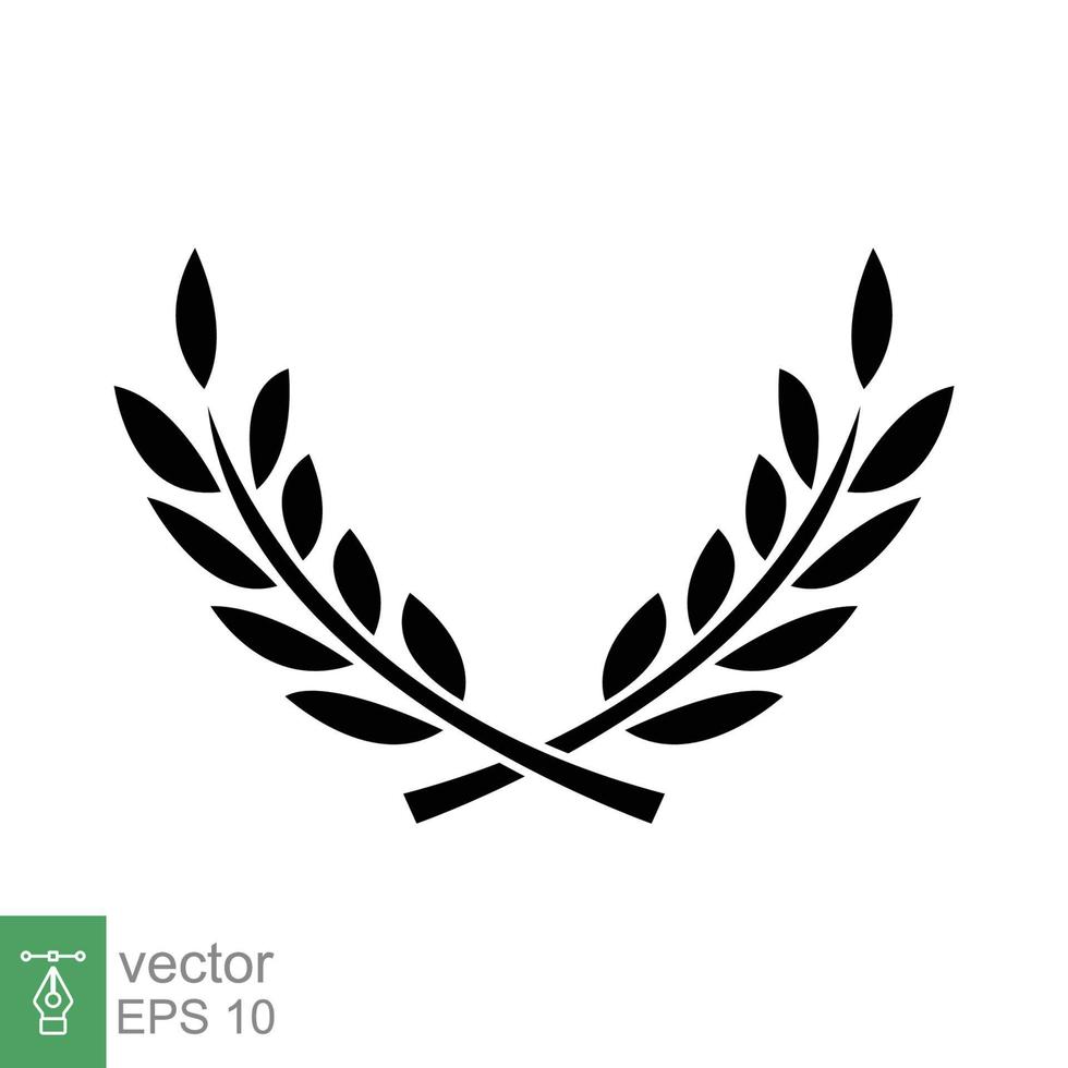 laurel, icono de corona. estilo sólido simple. símbolo de victoria, premio ganador, rama y hojas, concepto romano. signo de silueta. diseño de ilustración de vector de glifo aislado sobre fondo blanco. eps 10.