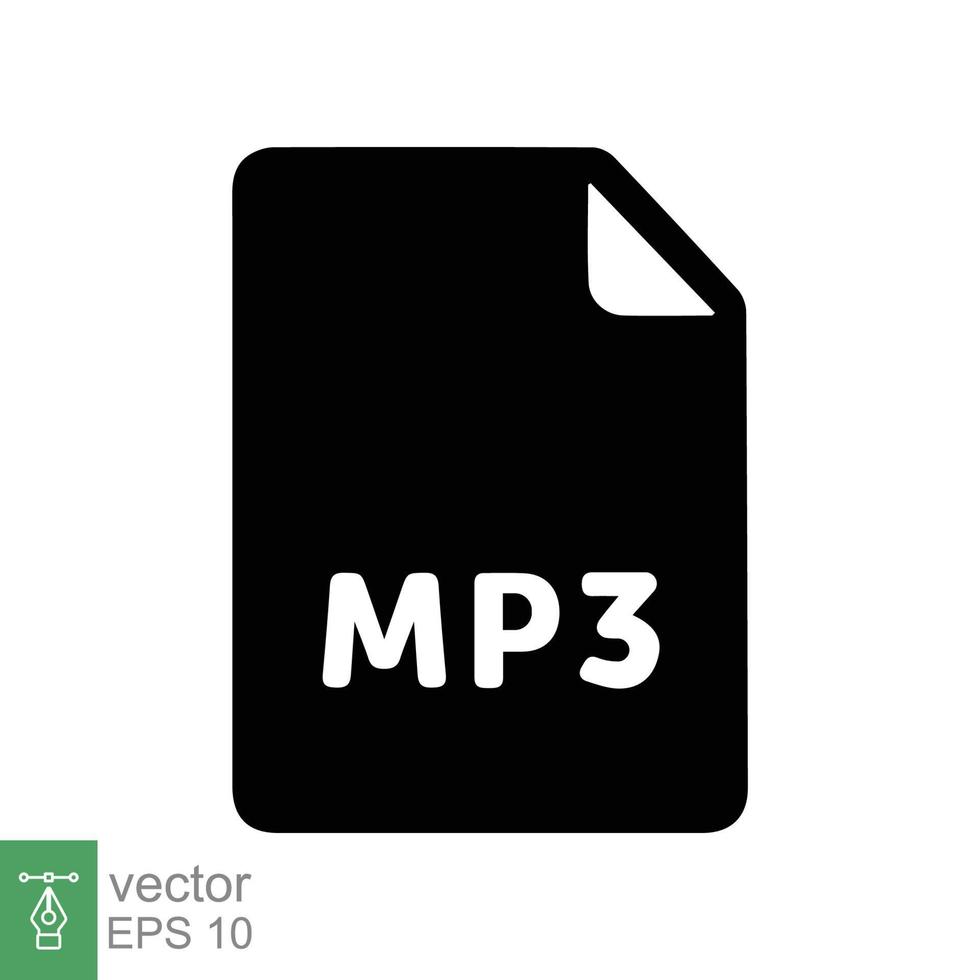 MP3 file icon. Simple solid style. Music format, sound download, audio concept. Glyph symbol. Vector illustration design isolated on white background. EPS 10.