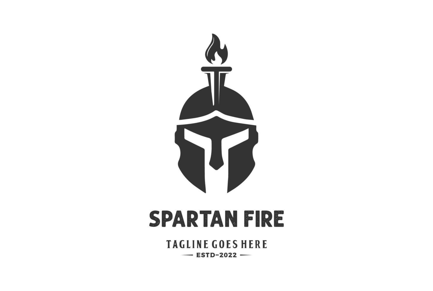 guerrero espartano de esparta griego vintage con diseño de logotipo de cresta de llama de fuego de antorcha quemada vector