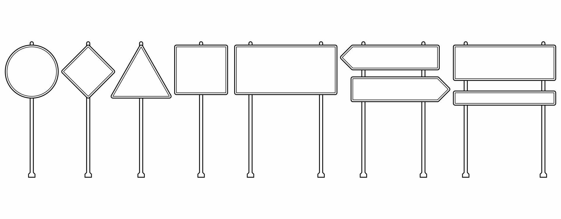 conjunto de señales de carretera de línea blanca negra aislado en blanco background.outline señal de carretera en blanco vector