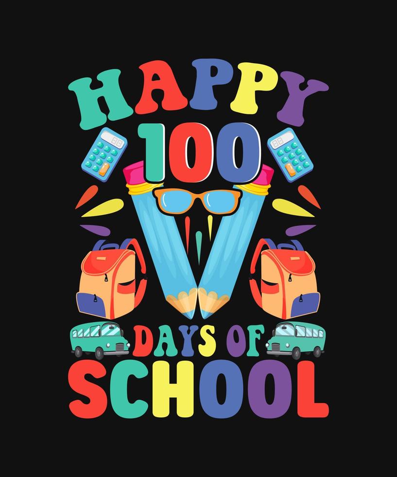 Vector de plantilla de diseño de camiseta de cita de 100 días de escuela