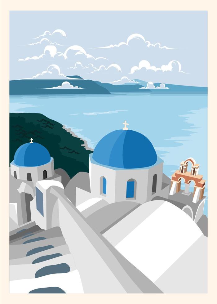 ilustración de vista al mar de santorini, buena para usar en carteles vector