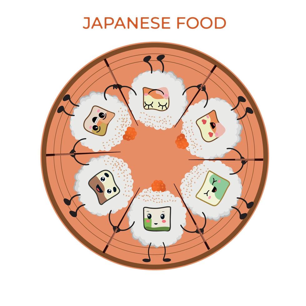 ilustración vectorial de onigiri al estilo de kawaii. cocina tradicional japonesa. estilo plano vector