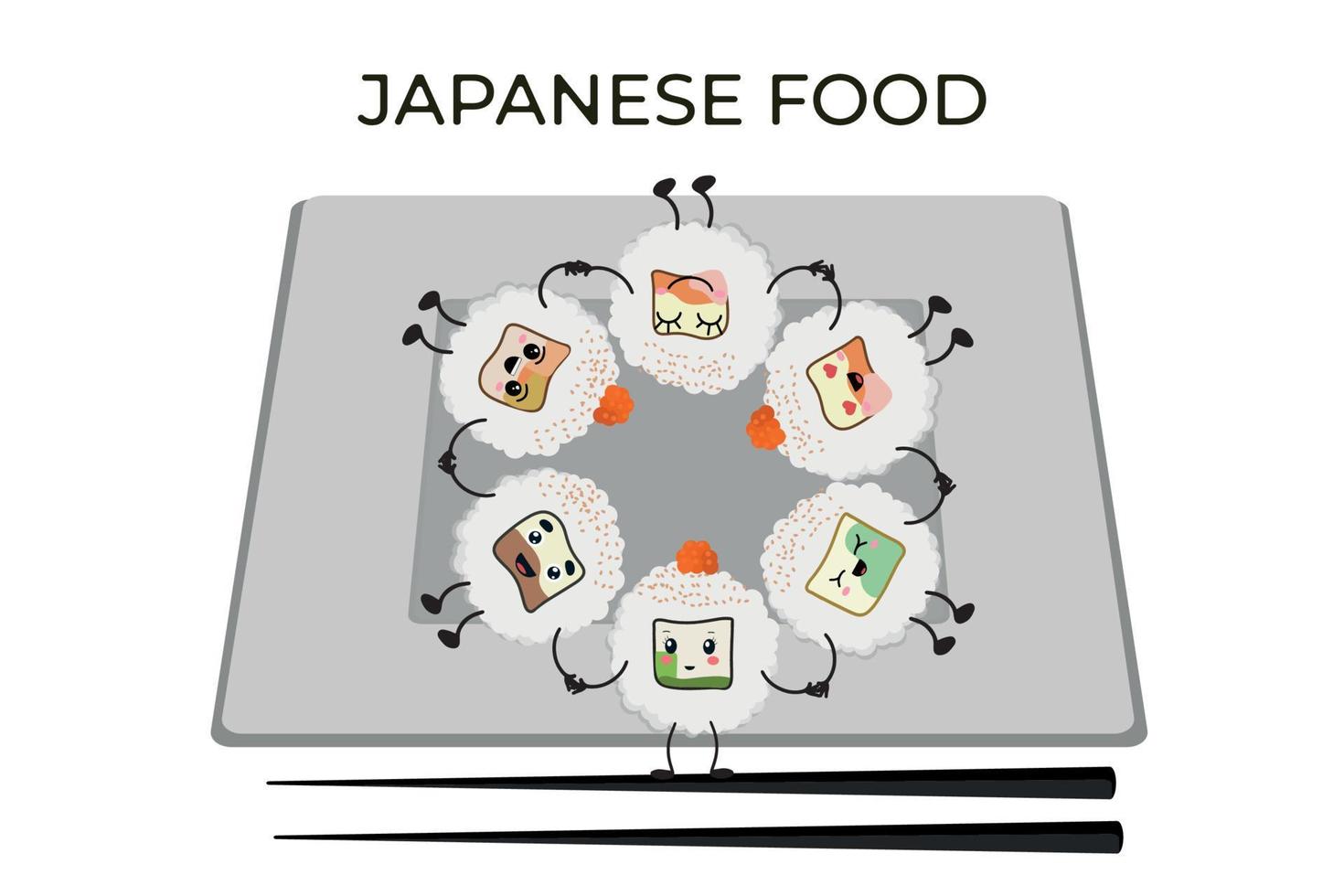 ilustración vectorial de onigiri al estilo de kawaii. comida rápida japonesa hecha de arroz con un relleno en forma de triángulo de algas nori vector