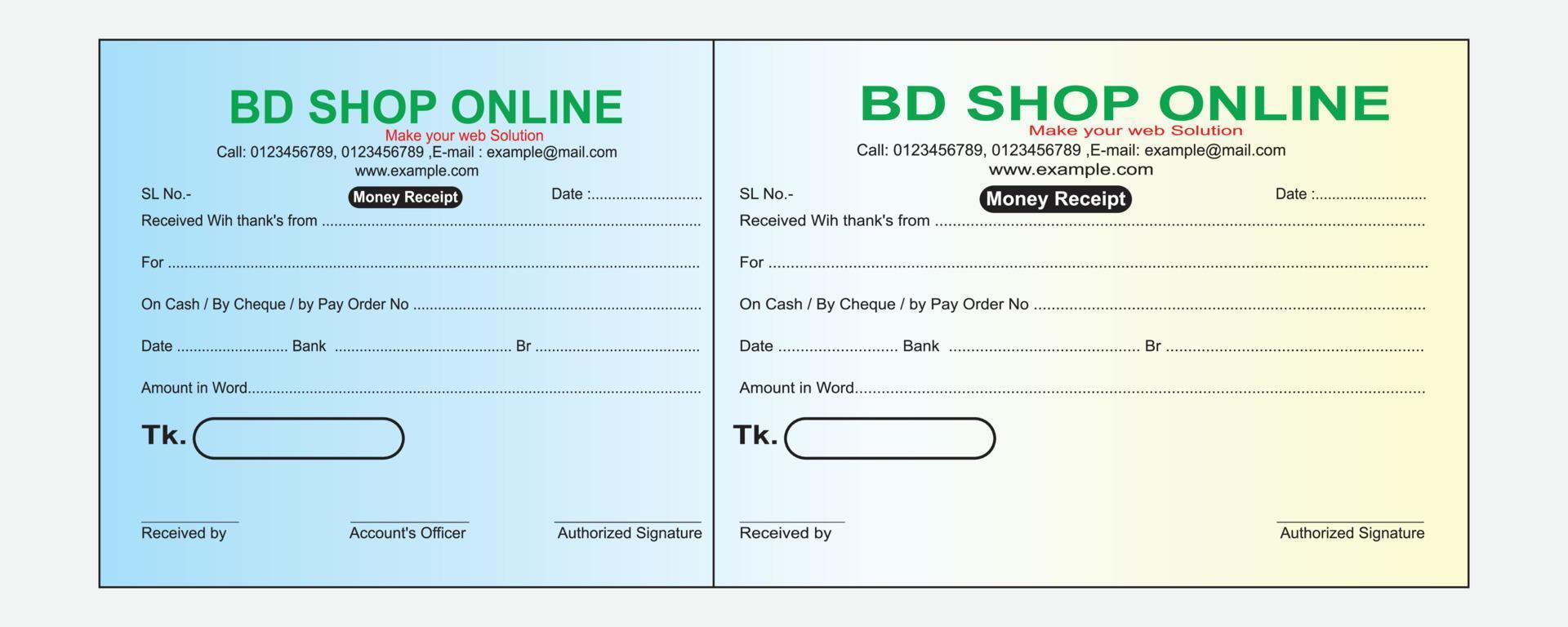 Money Receipt Template, Receipt icon in a flat style isolated on a colored background. Invoice sign. Bill atm template vector