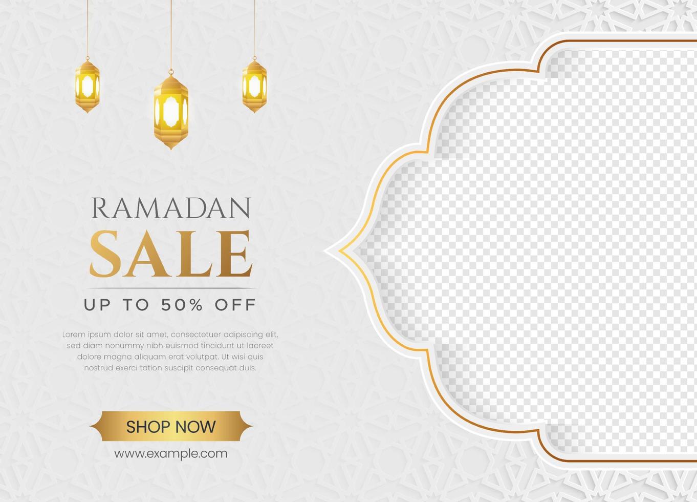 Ramadan Kareem Sale Banner Islamic Ornament Lantern Background, Ramadan sale social media post with empty space for photo vector