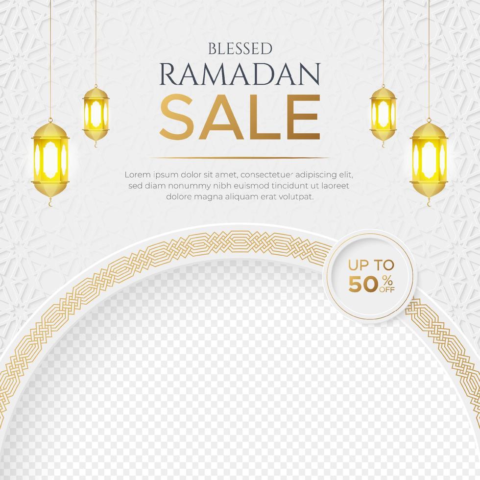 Ramadan Kareem Sale Banner Islamic Ornament Lantern Background, Ramadan sale social media post with empty space for photo vector