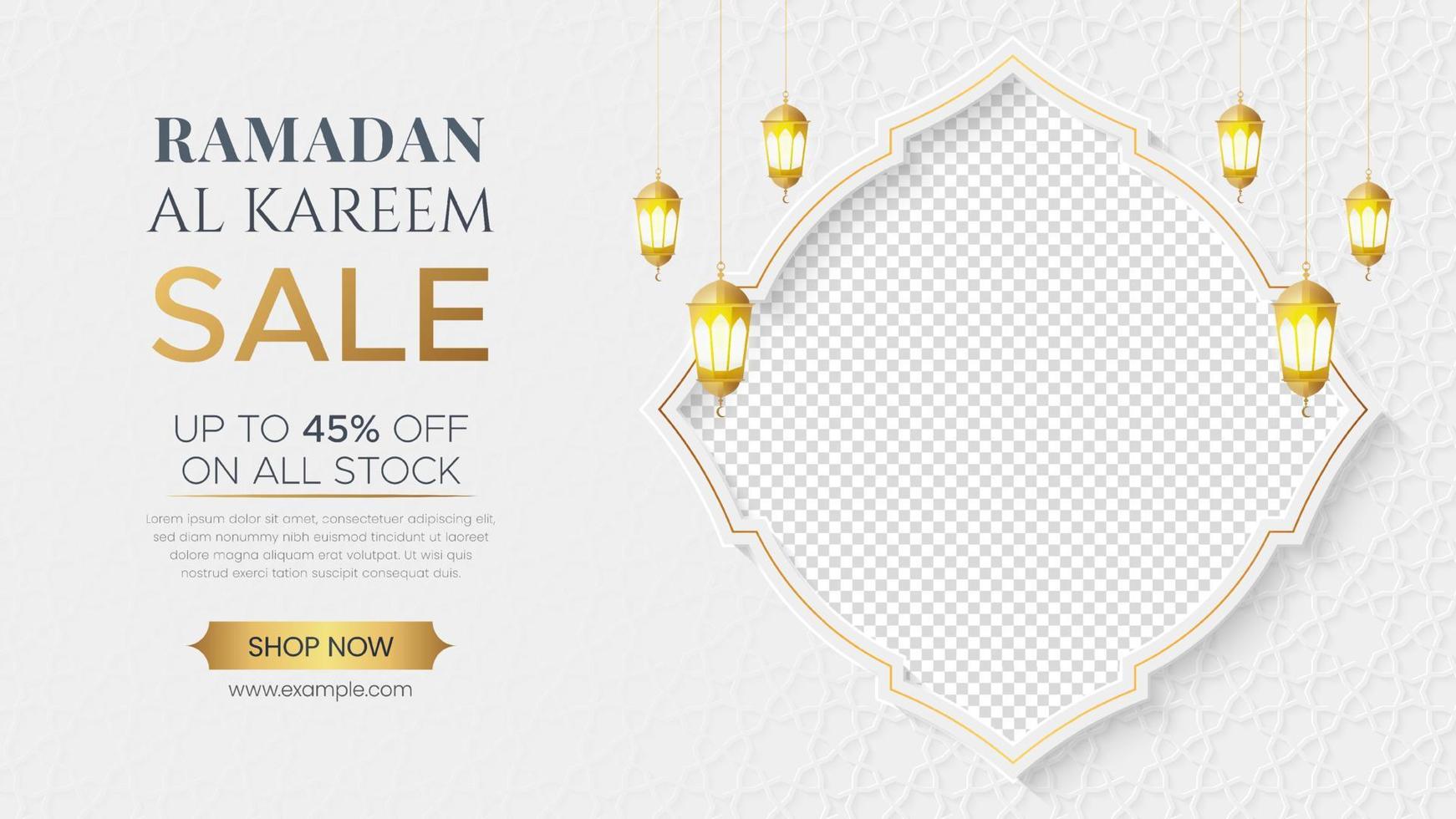 Ramadan Kareem Sale Banner Islamic Ornament Lantern Background, Ramadan sale social media post with empty space for photo vector