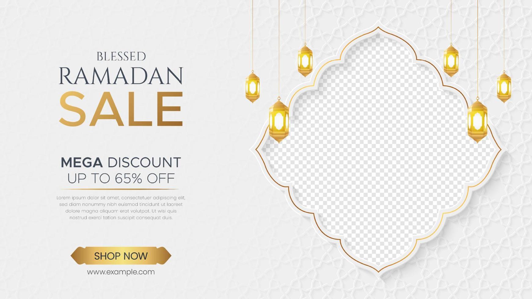 Ramadan Kareem Sale Banner Islamic Ornament Lantern Background, Ramadan sale social media post with empty space for photo vector