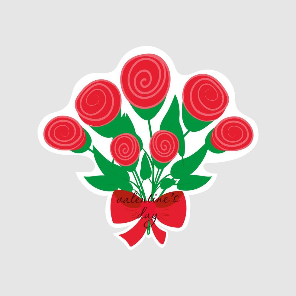 rose bouquet sticker with bow vector