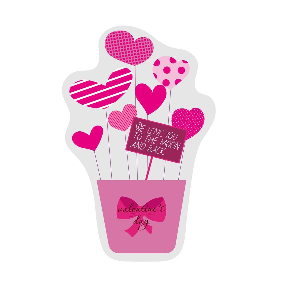 Bouquet of hearts in a pot sticker vector